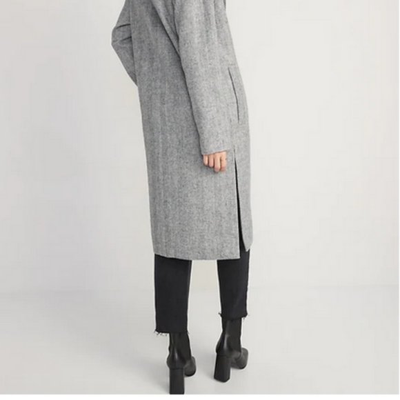 Old Navy long slouchy double-breasted coat Jacket small tall grey Houndstooth - Picture 8 of 14